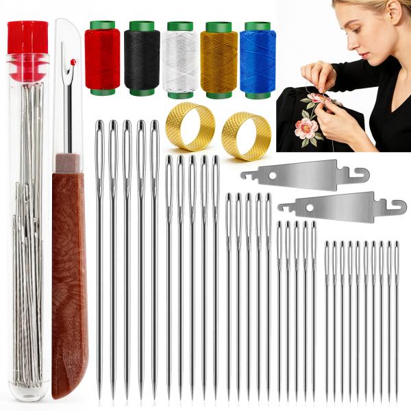 JUNCHONG Sewing Set 41Pcs Sewing Tool Set, Big Eye Steel Sewing Needles Kit with 30 Needles & Seam Ripper, Beginner Sewing Work Set