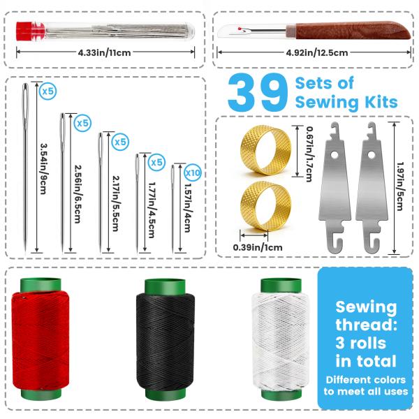 JUNCHONG Sewing Set 39Pcs Sewing Tool Set, Big Eye Steel Sewing Needles Kit with 30 Needles & Seam Ripper, Beginner Sewing Work Set