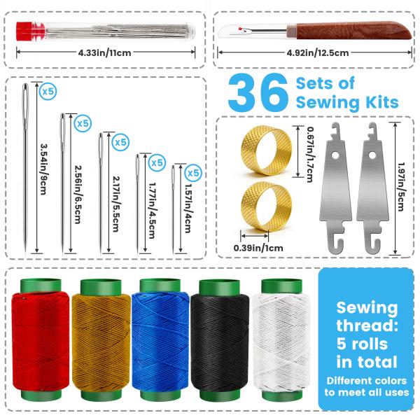 JUNCHONG Sewing Set 36Pcs Sewing Tool Set, Big Eye Steel Sewing Needles Kit with 25 Needles & Seam Ripper, Beginner Sewing Work Set