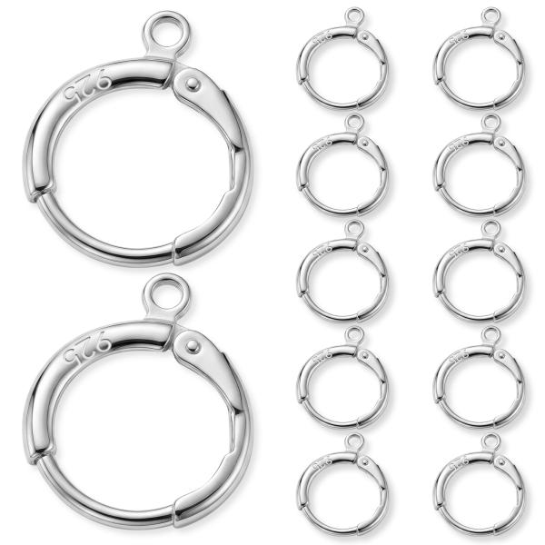 JUNCHONG 12Pcs Earring Hooks, Round Small Huggie Hoop with Loop Ear Leverback Hooks, Hypoallergenic 14mmx2mm Earring Findings for Jewelry Making, Silver