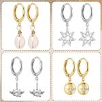 JUNCHONG 12Pcs Earring Hooks, Round Small Huggie Hoop with Loop Ear Leverback Hooks, Hypoallergenic 14mmx2mm Earring Findings for Jewelry Making, Gold+Silver