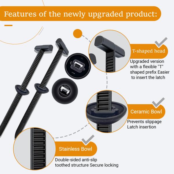 JUNCHONG Upgrade Cable Tie Buckle, Heavy Duty Self-Locking Nylon Zip Ties, Universal Zipper Clip Retainer for Car Repair, Office, Workshop & Shelves, Black-50Pcs