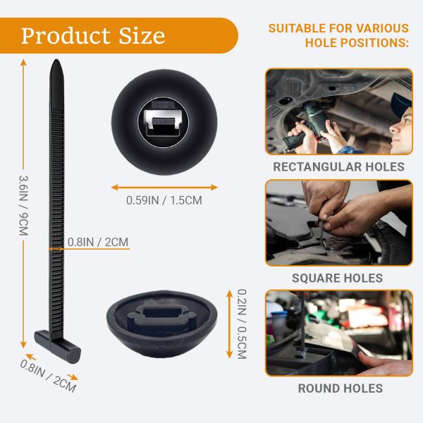 JUNCHONG Upgrade Cable Tie Buckle, Heavy Duty Self-Locking Nylon Zip Ties, Universal Zipper Clip Retainer for Car Repair, Office, Workshop & Shelves, Black-50Pcs