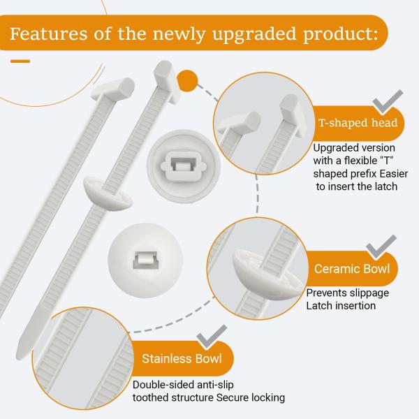 JUNCHONG Upgrade Cable Tie Buckle, Heavy Duty Self-Locking Nylon Zip Ties, Universal Zipper Clip Retainer for Car Repair, Office, Workshop & Shelves, White-30pcs