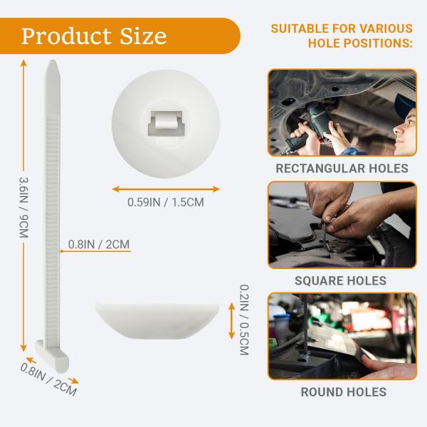 JUNCHONG Upgrade Cable Tie Buckle, Heavy Duty Self-Locking Nylon Zip Ties, Universal Zipper Clip Retainer for Car Repair, Office, Workshop & Shelves, White-30pcs