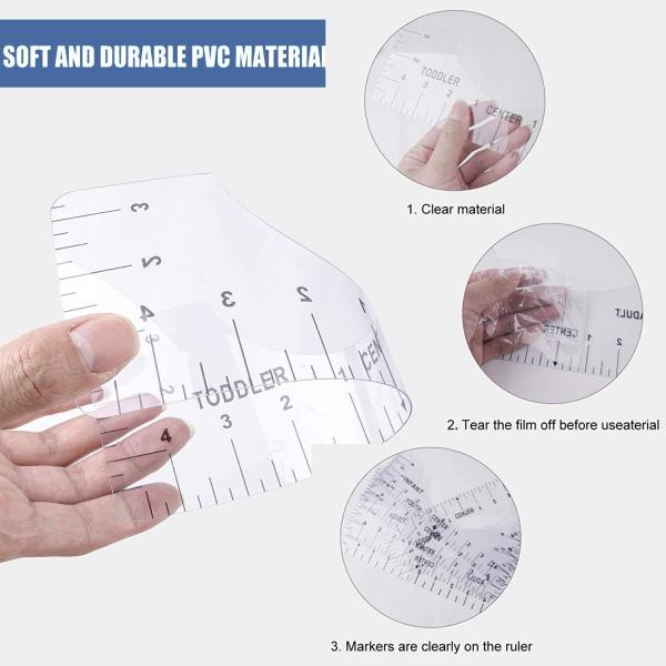 T-Shirt Ruler Guide for Vinyl Alignment, Craft Ruler with Guide Tool for Making Center Design,4 Pack Tshirt Measurement Guide Tool with Soft Ruler and Drawing Crayons(Transparent)