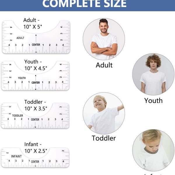 T-Shirt Ruler Guide for Vinyl Alignment, Craft Ruler with Guide Tool for Making Center Design,4 Pack Tshirt Measurement Guide Tool with Soft Ruler and Drawing Crayons(Transparent)