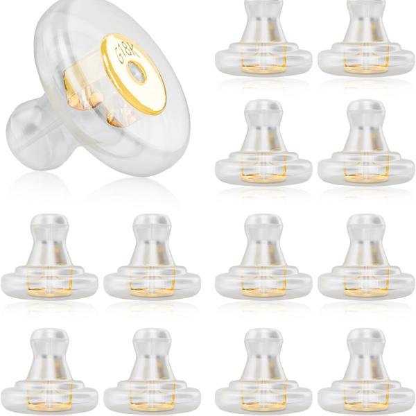 Silicone Earring Backs, 18K Gold Secure Locking Design for Studs, Hypoallergenic Replacement for Droopy Ears, No-Irritation Earring Backs for Men and Women(12 PCS)