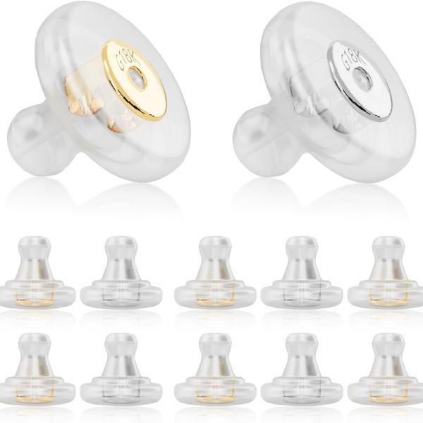 Silicone Earring Backs, 18K Gold Secure Locking Design for Studs, Hypoallergenic Replacement for Droopy Ears, No-Irritation Earring Backs for Men and Women(12 PCS)