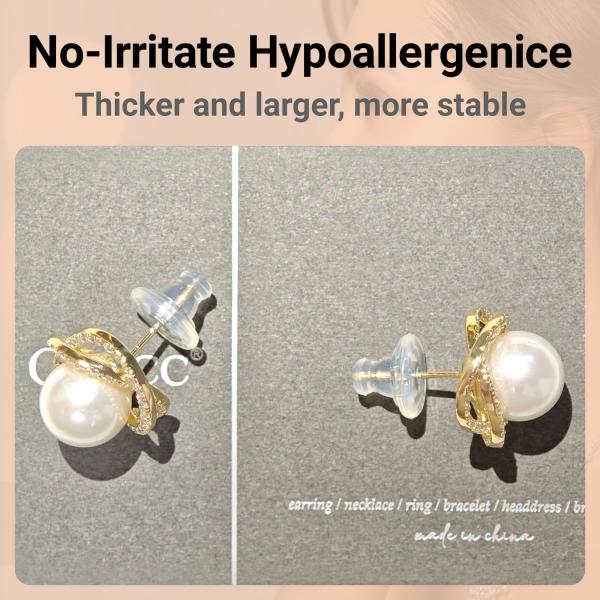 Silicone Earring Backs, 18K Gold Secure Locking Design for Studs, Hypoallergenic Replacement for Droopy Ears, No-Irritation Earring Backs for Men and Women(12 PCS)